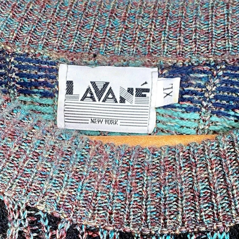 Vtg Lavane Sweater Mens XL Mercerized 3D Geometric Knit 90s Coogi Retro Crewneck